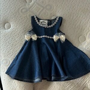 Adorable Kids Denim Dress with Cream Bows